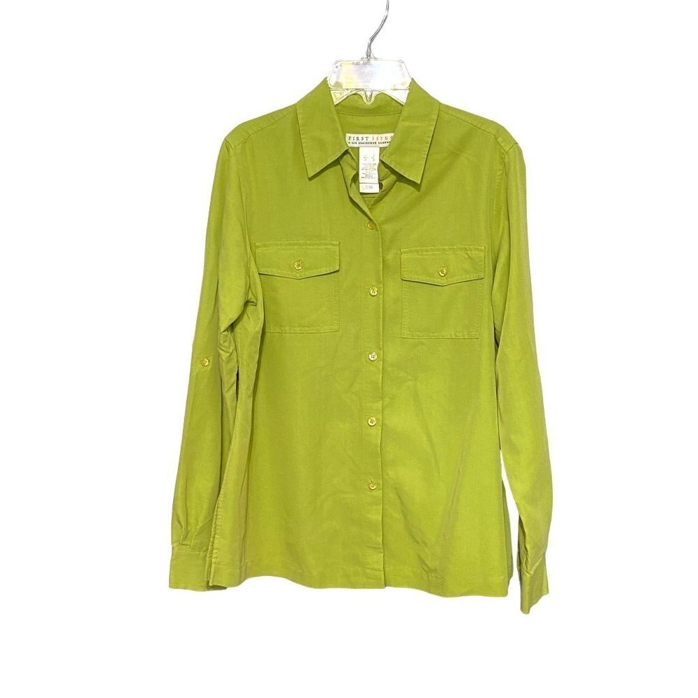 First Issue by Liz Claiborne Lime Green Long Sleeve Buttoned‎ Blouse Size Small